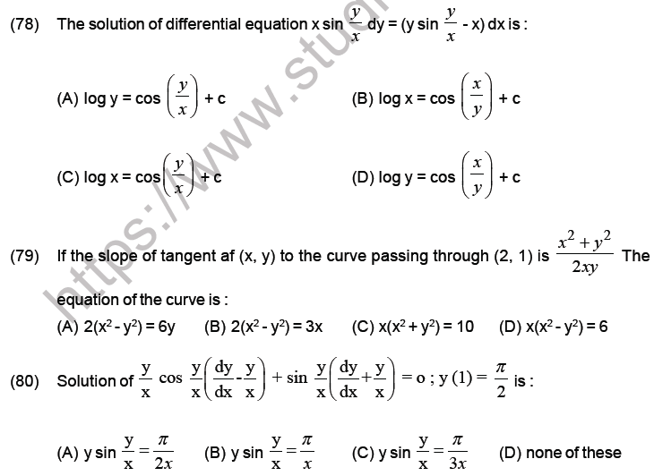JEE Mathematics Differential Equations MCQs Set B, Multiple Choice